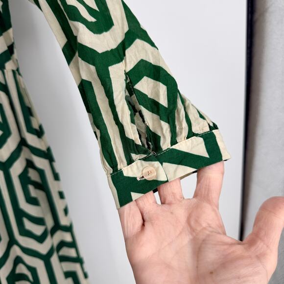 Zara Karen Tiered Midi Dress Geometric Print White Green Womens US XS - Picture 7 of 12